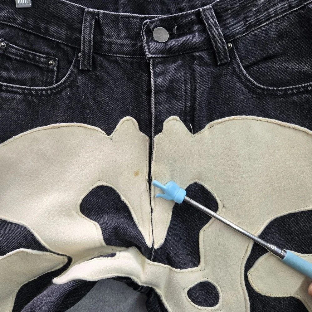 MNML Men Jeans 28 Black Denim Skinny Skeleton Patchwork Emo Goth Grunge Y2K READ